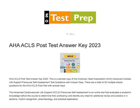 ACLS POST TEST ANSWER KEY Ebook Doc